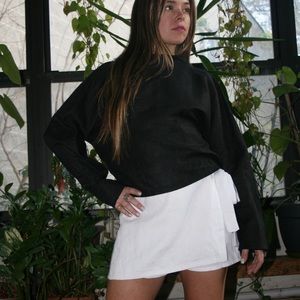 SIR the label tie back black linen top NWT